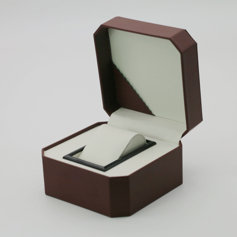 Square Garden cutie octagonală din PU leather pentru ceas, cu capac rabat, finisaj lemn, interior PU, depozitare bijuterii