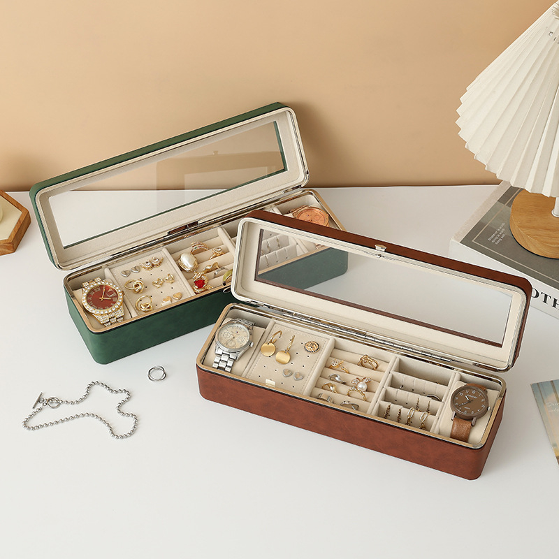 Кутия за часовници за показване с метална рамка и PU кадифена вътрешност, прозорче; 12 бр. опаковка; печат на лого възможен; персонализиране; Bo zhong; лято 2025 пускане