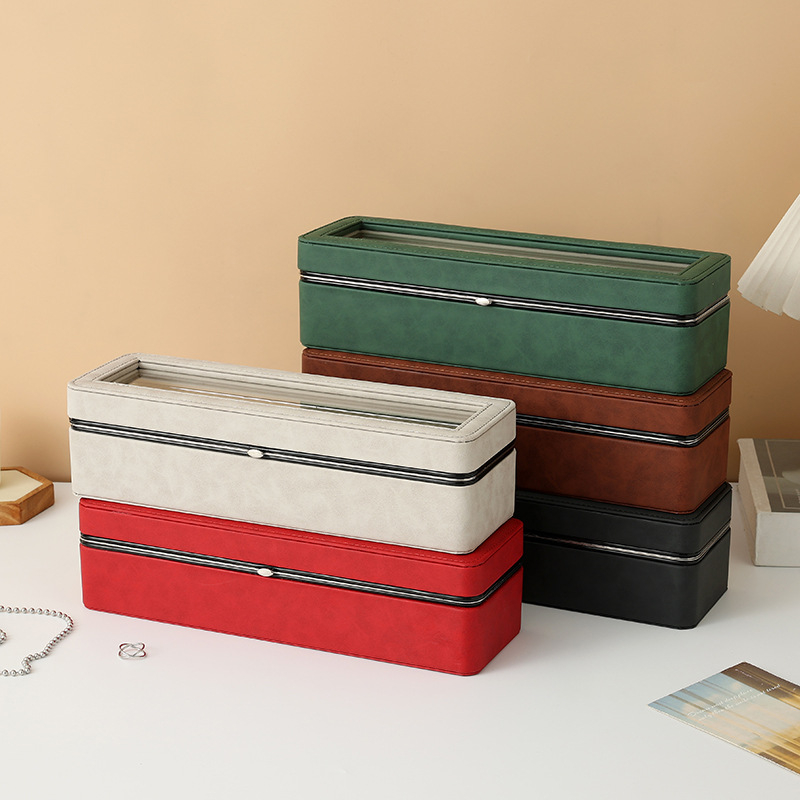 Кутия за часовници за показване с метална рамка и PU кадифена вътрешност, прозорче; 12 бр. опаковка; печат на лого възможен; персонализиране; Bo zhong; лято 2025 пускане