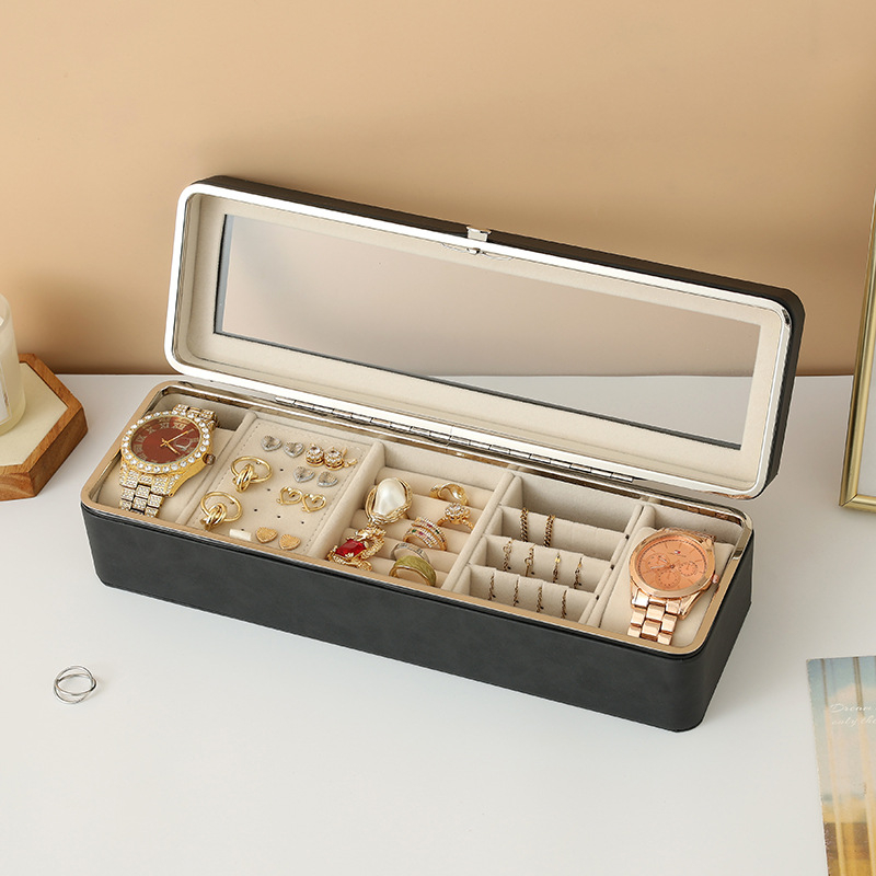 Кутия за часовници за показване с метална рамка и PU кадифена вътрешност, прозорче; 12 бр. опаковка; печат на лого възможен; персонализиране; Bo zhong; лято 2025 пускане