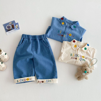 Jeansi pentru copii în stil coreean, 85% bumbac, talie medie, pentru 3-8 ani