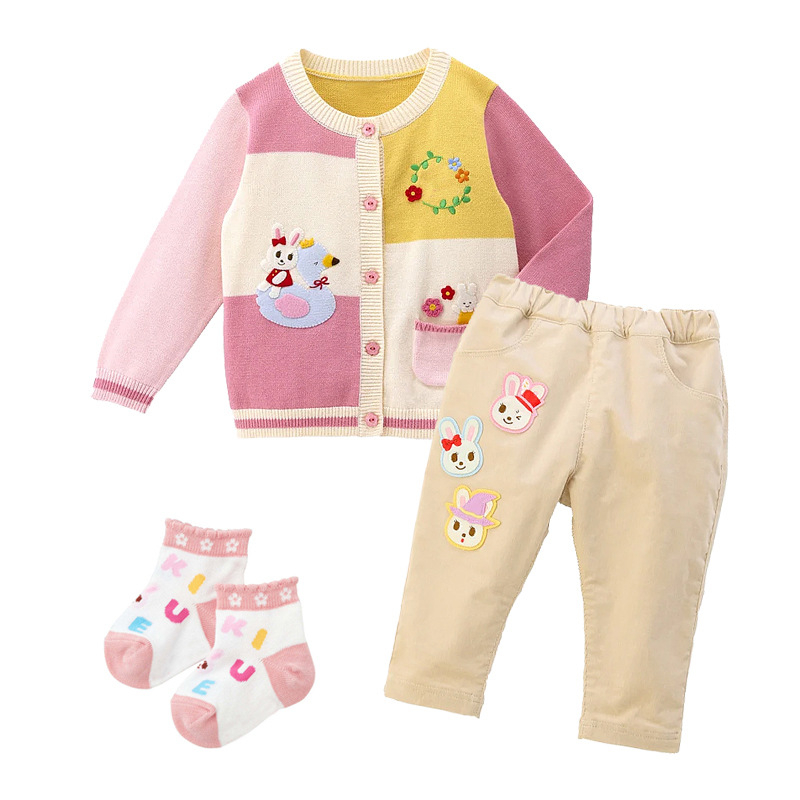 Pantaloni copii din bumbac, 85% bumbac, unisex, pentru 3–8 ani, aplicație cu urs și iepuraș