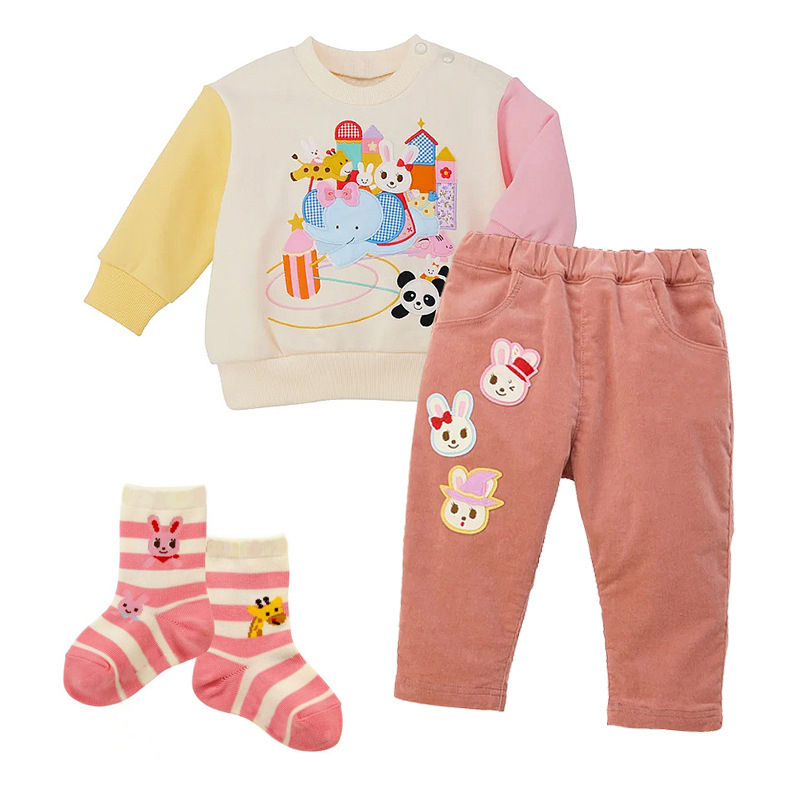 Pantaloni copii din bumbac, 85% bumbac, unisex, pentru 3–8 ani, aplicație cu urs și iepuraș