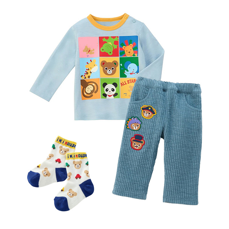 Pantaloni copii din bumbac, 85% bumbac, unisex, pentru 3–8 ani, aplicație cu urs și iepuraș