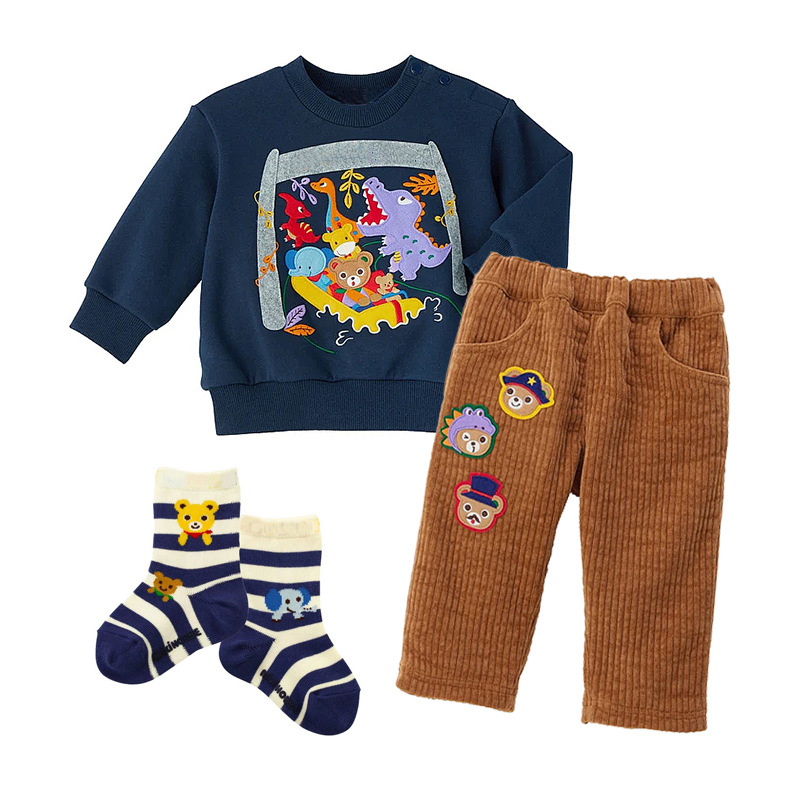 Pantaloni copii din bumbac, 85% bumbac, unisex, pentru 3–8 ani, aplicație cu urs și iepuraș