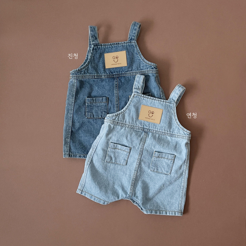 Salopetă denim în stil coreean pentru copii, pantaloni cropped, unisex, bumbac moale, imprimeu desenat, închidere cu nasturi