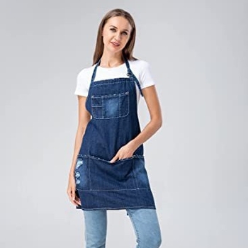 Αμάνικη ποδιά εργασίας, ανθεκτική στις λεκέδες, ύφασμα Cowboy, μονόχρωμο σχέδιο