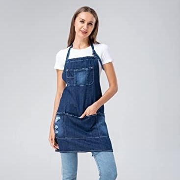 Αμάνικη ποδιά εργασίας, ανθεκτική στις λεκέδες, ύφασμα Cowboy, μονόχρωμο σχέδιο