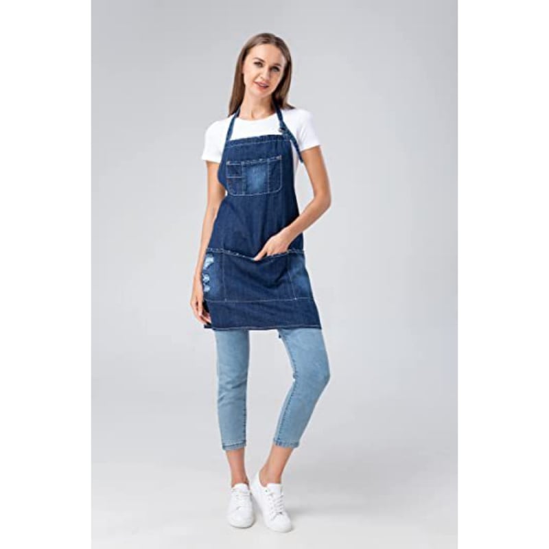 Αμάνικη ποδιά εργασίας, ανθεκτική στις λεκέδες, ύφασμα Cowboy, μονόχρωμο σχέδιο