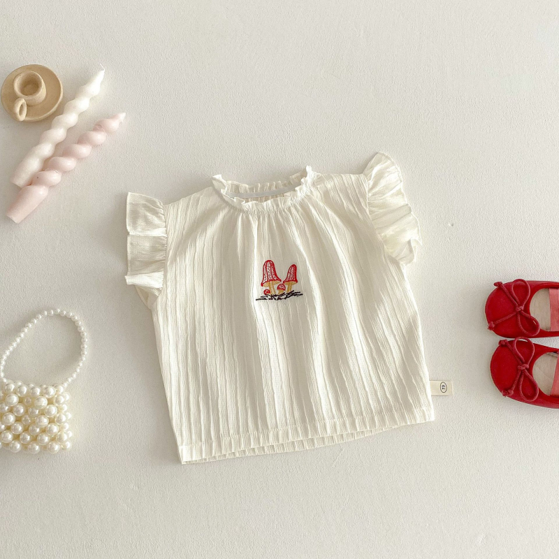 Детска рокля в каре — корейски стил, памук, къс ръкав, стил принцеса, карикатурен принт (лято 2025)