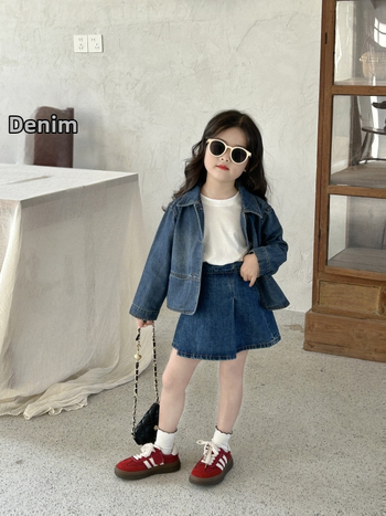 Tüdrukutele korea stiilis puuvillane teksasejakk, kevad 2025, ühe rida kinnitusega, kapuutsita, 3-8 aastastele