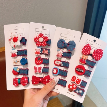 Детска фиба за коса с форма на сърце, платнена изработка, анимационен стил, за деца 3–10 г., есен 2025