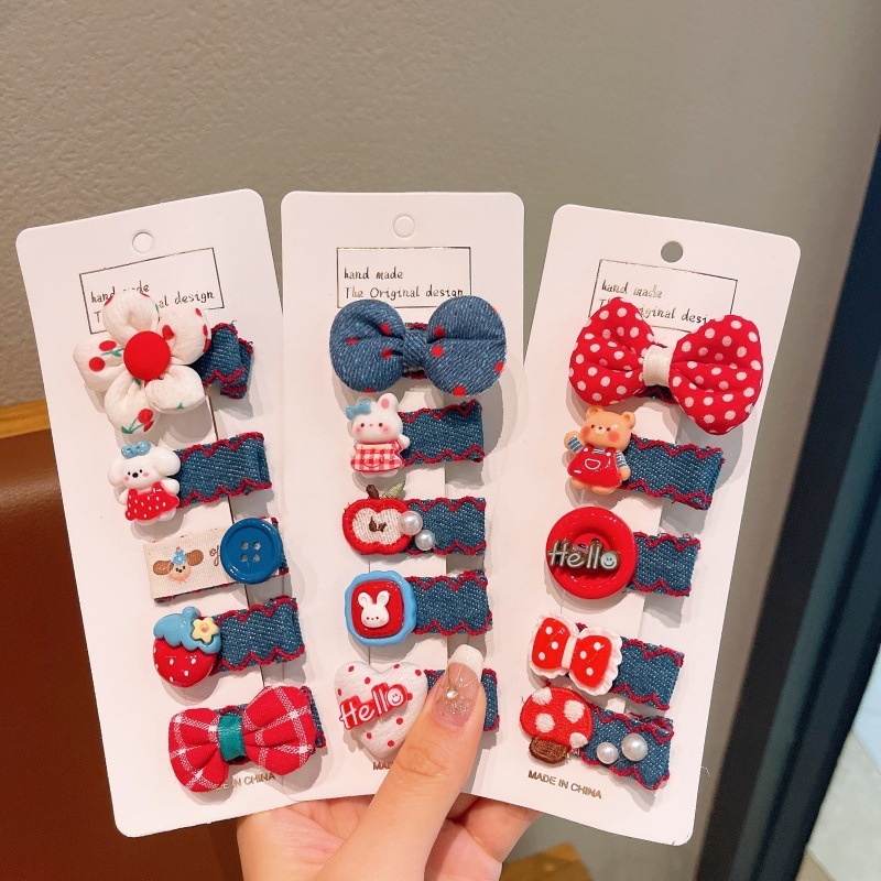 Детска фиба за коса с форма на сърце, платнена изработка, анимационен стил, за деца 3–10 г., есен 2025