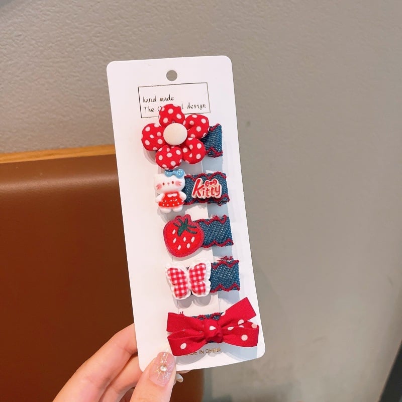 Детска фиба за коса с форма на сърце, платнена изработка, анимационен стил, за деца 3–10 г., есен 2025