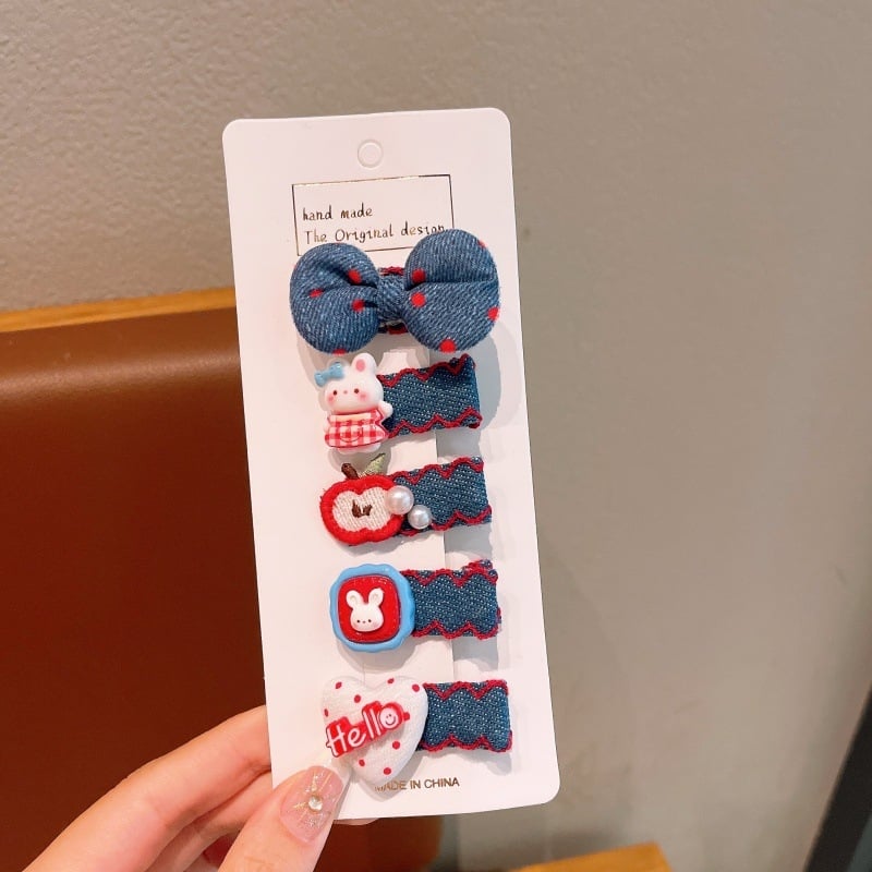 Детска фиба за коса с форма на сърце, платнена изработка, анимационен стил, за деца 3–10 г., есен 2025