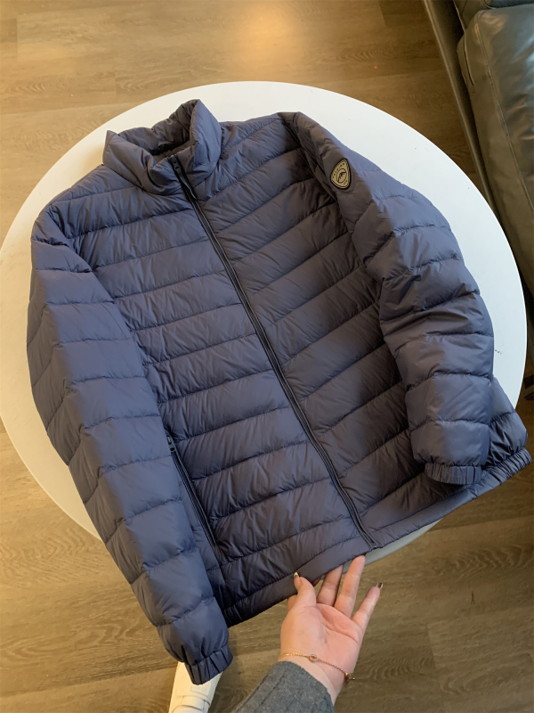 Muška puffer jakna, lagana, sa stojećim ovratnikom, za vanjsku upotrebu (down filling, 50% content, fluffiness 550, cold protection -5°C to 0°C, thin)