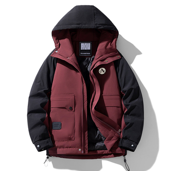 Мъжко пухено яке с качулка и контрастни панели, пълнеж от пух на патици, 600 плътност на пух, закопчаване с цип