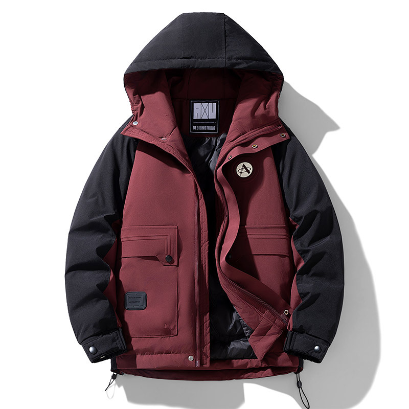 Мъжко пухено яке с качулка и контрастни панели, пълнеж от пух на патици, 600 плътност на пух, закопчаване с цип