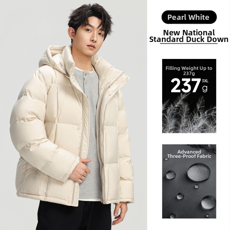 Vyriska stora pūkinė žieminė striukė su gobtuvu, užtrauktuku; ilgis 50–65 cm; poliesterio viršus ir pamušalas; pūko užpildas 86–90%