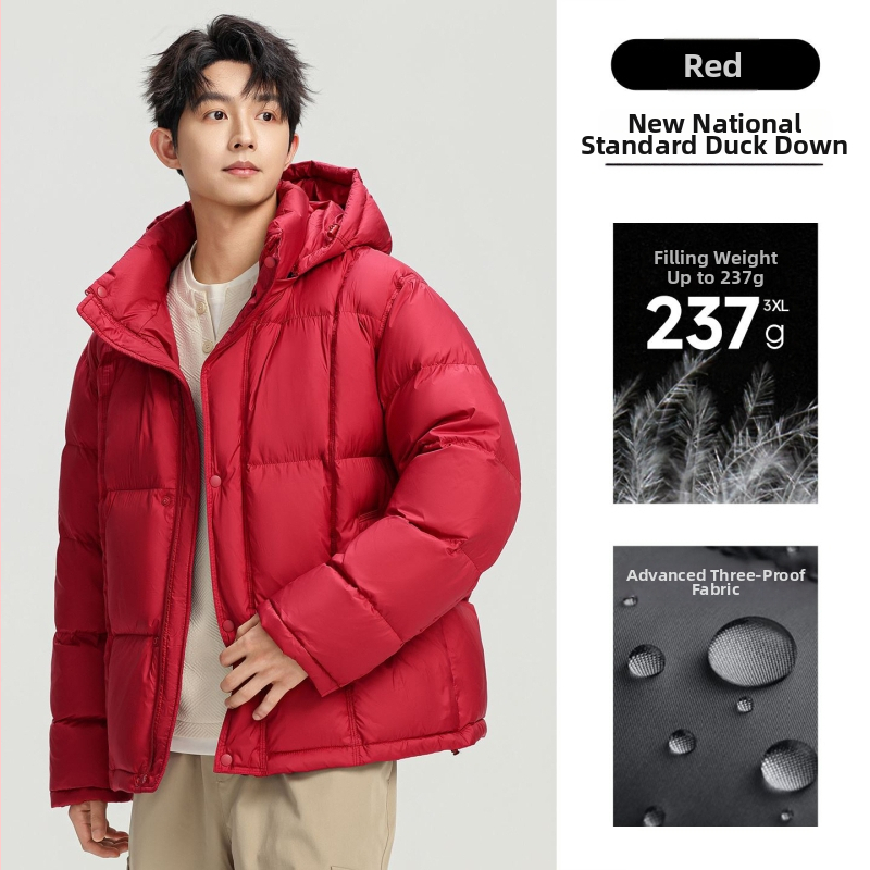 Vyriska stora pūkinė žieminė striukė su gobtuvu, užtrauktuku; ilgis 50–65 cm; poliesterio viršus ir pamušalas; pūko užpildas 86–90%