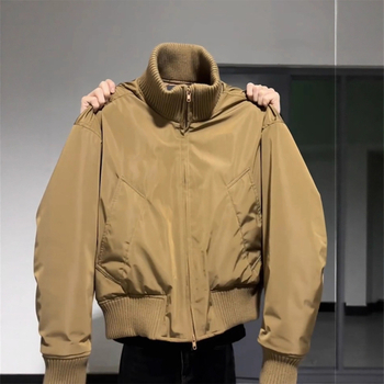 Férfi pamut-töltetű dzseki lazább szabásban, cipzár az elején, kapucni nélkül, téli modell