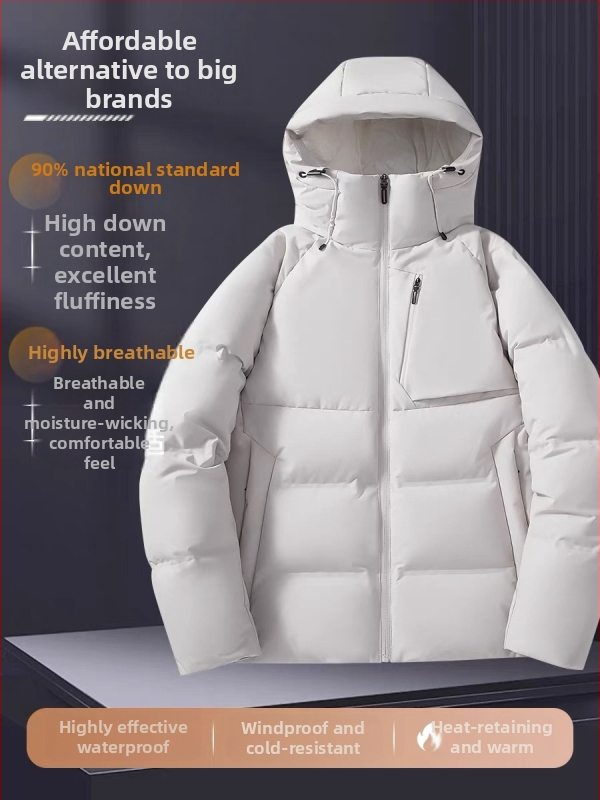 Pūkinė žieminė striukė sportui: atspari vandeniui ir vėjui, ekstremaliai šaltai apsaugai (-30°C–-15°C), 86–90% balto antis pūko užpildas, gobtuvas