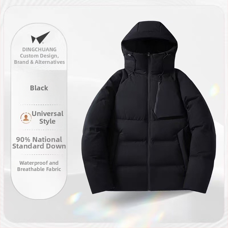 Pūkinė žieminė striukė sportui: atspari vandeniui ir vėjui, ekstremaliai šaltai apsaugai (-30°C–-15°C), 86–90% balto antis pūko užpildas, gobtuvas