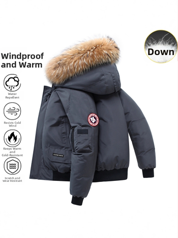 Ekstremaliai šaltam orui lauko striukė su žąsų pūkais, trumpas siluetas su piloto kapucīšu, 300 g pūkų užpildo, 86–90% žąsų pūkų, vėjo ir vandeniui atspari