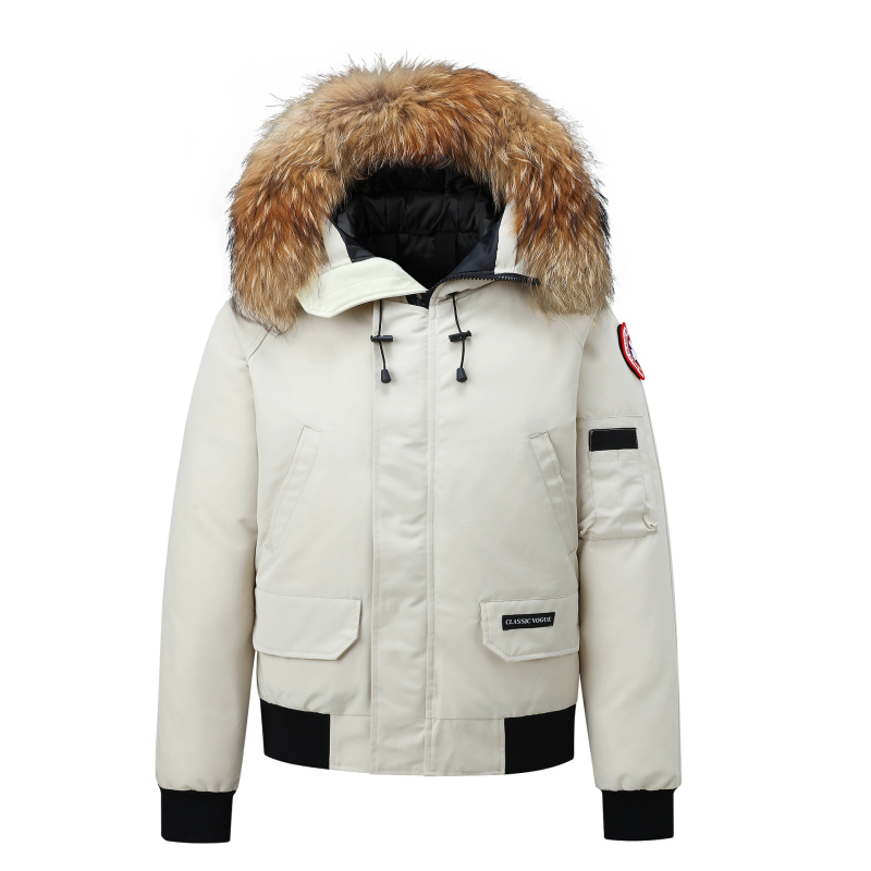 Ekstremaliai šaltam orui lauko striukė su žąsų pūkais, trumpas siluetas su piloto kapucīšu, 300 g pūkų užpildo, 86–90% žąsų pūkų, vėjo ir vandeniui atspari