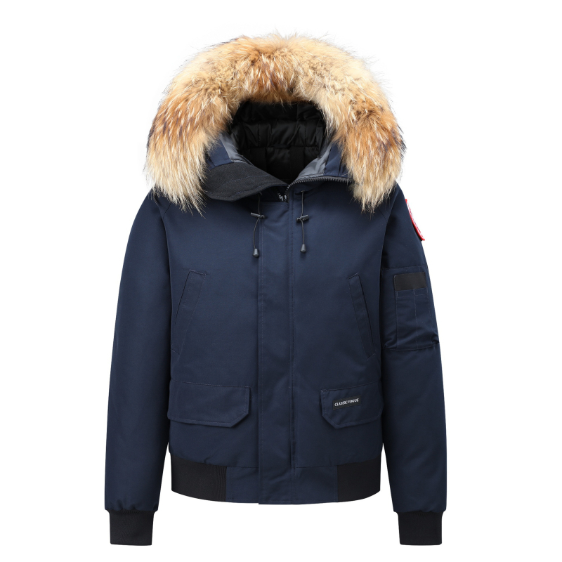 Ekstremaliai šaltam orui lauko striukė su žąsų pūkais, trumpas siluetas su piloto kapucīšu, 300 g pūkų užpildo, 86–90% žąsų pūkų, vėjo ir vandeniui atspari