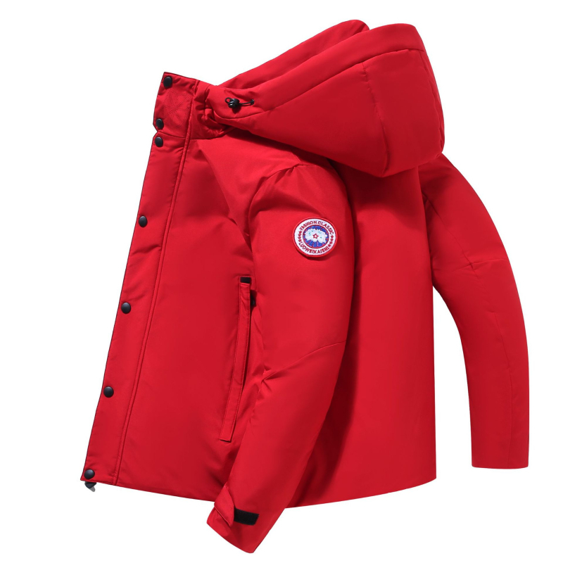 Férfi téli kabát, koreai stílus, cipzár, kapucni, slim fit, poliészter töltet 200 g, bélés acetát