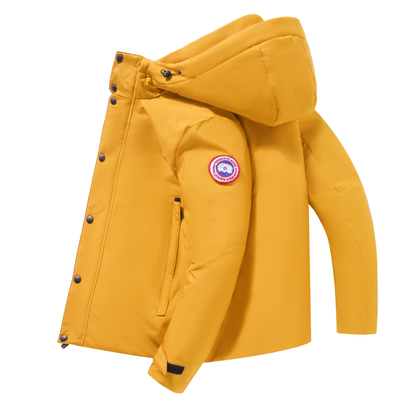 Férfi téli kabát, koreai stílus, cipzár, kapucni, slim fit, poliészter töltet 200 g, bélés acetát