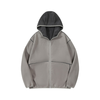 Cardigan bărbați cu glugă din polar, fermoar, design color-block, haină de iarnă