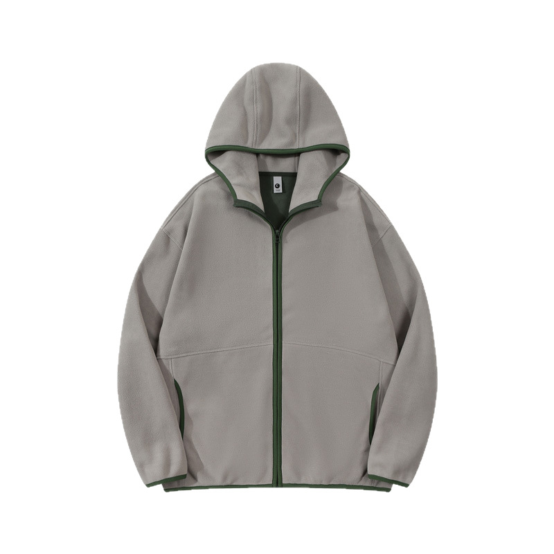 Cardigan bărbați cu glugă din polar, fermoar, design color-block, haină de iarnă