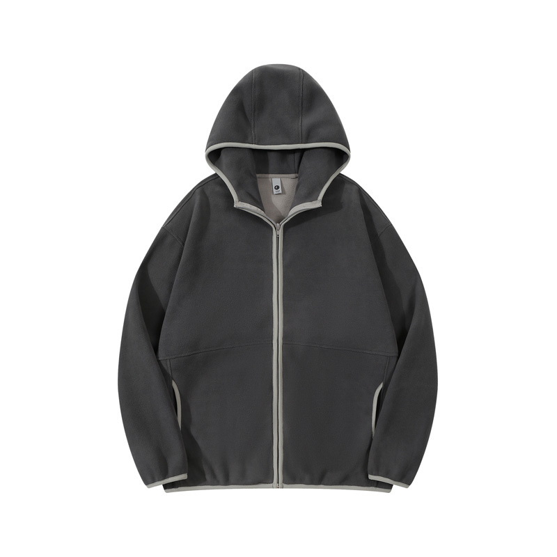 Cardigan bărbați cu glugă din polar, fermoar, design color-block, haină de iarnă