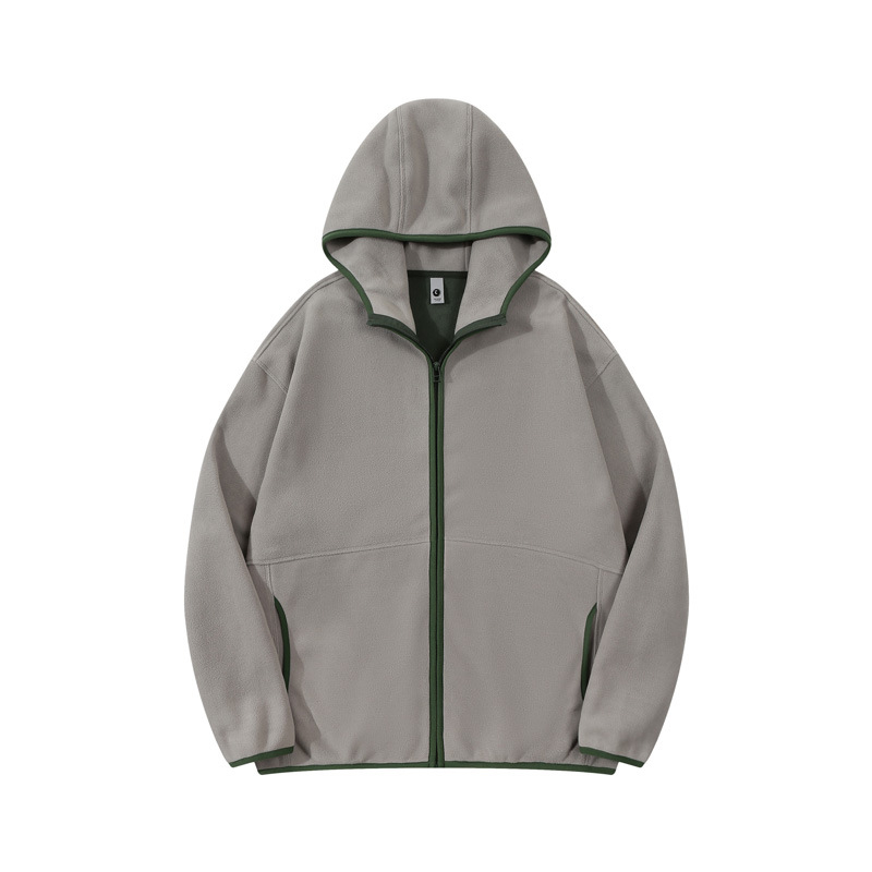 Cardigan bărbați cu glugă din polar, fermoar, design color-block, haină de iarnă