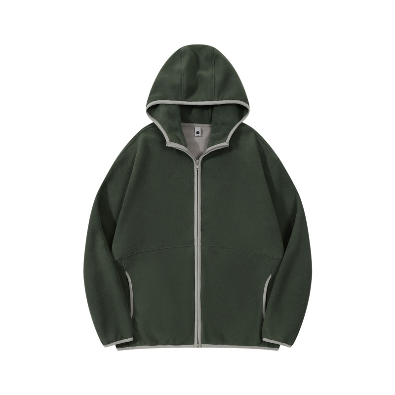 Cardigan bărbați cu glugă din polar, fermoar, design color-block, haină de iarnă