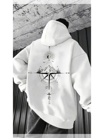 Muški hoodie s natpisom slova, širok kroj, kapuljača, poliester, svakodnevni streetwear, 2025