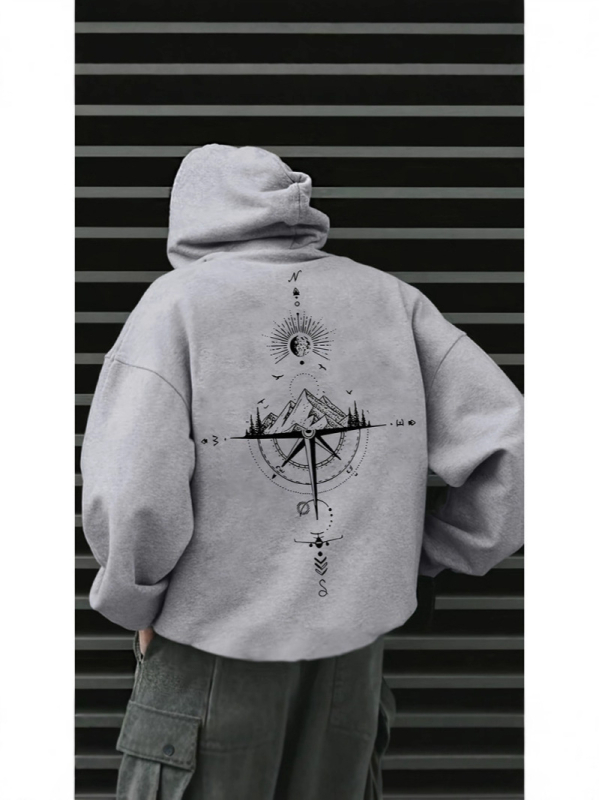 Muški hoodie s natpisom slova, širok kroj, kapuljača, poliester, svakodnevni streetwear, 2025