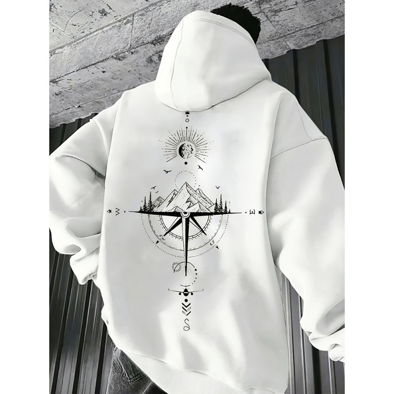 Muški hoodie s natpisom slova, širok kroj, kapuljača, poliester, svakodnevni streetwear, 2025