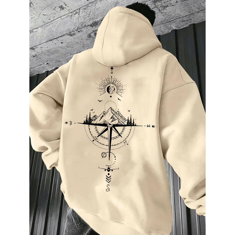 Muški hoodie s natpisom slova, širok kroj, kapuljača, poliester, svakodnevni streetwear, 2025