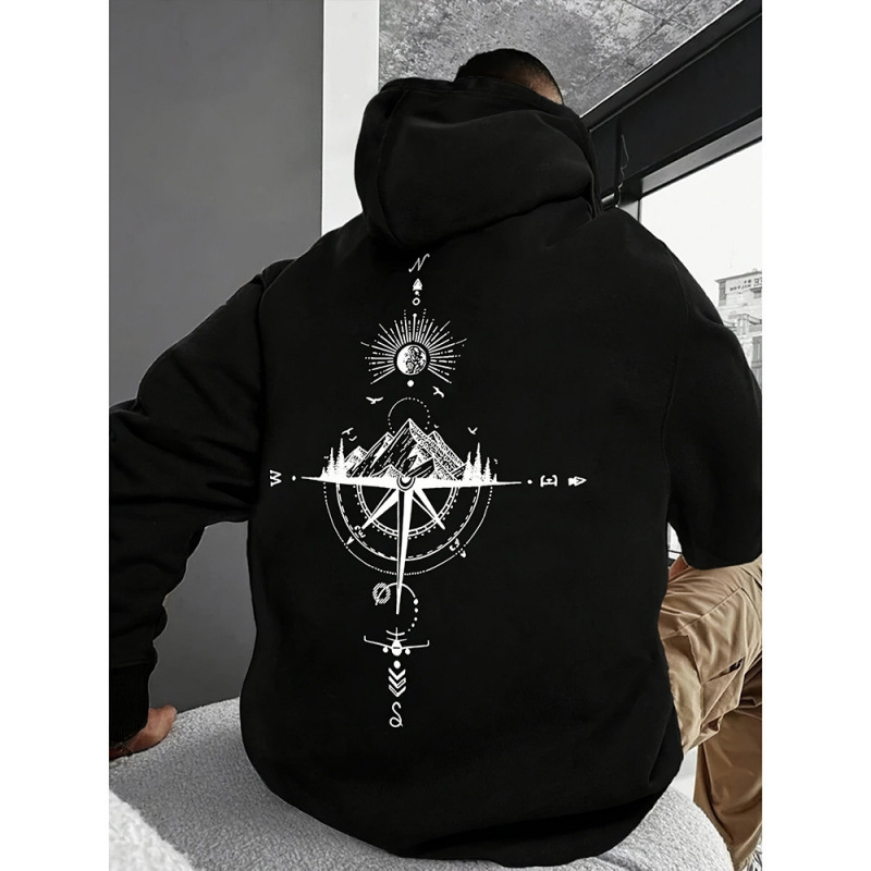 Muški hoodie s natpisom slova, širok kroj, kapuljača, poliester, svakodnevni streetwear, 2025