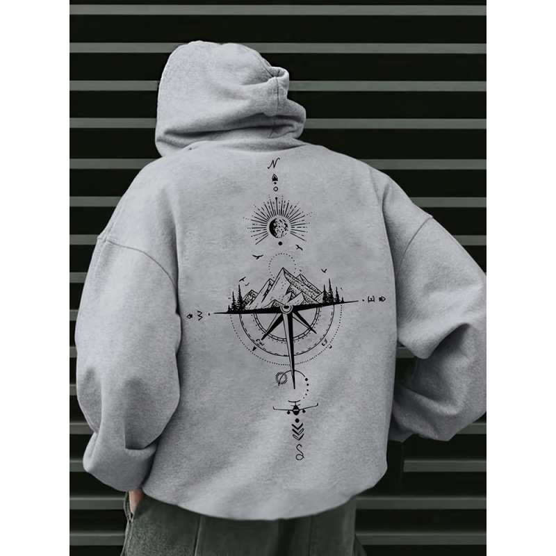 Muški hoodie s natpisom slova, širok kroj, kapuljača, poliester, svakodnevni streetwear, 2025