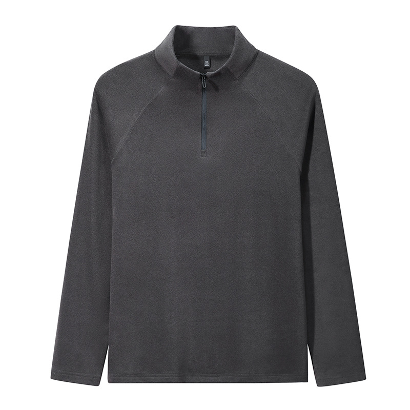 Muška jesenska dukserica s polu-zipom, stojeći ovratnik, jednobojna, dugi rukav, bez kapucne, opuštena kroj, poliester-mješavina