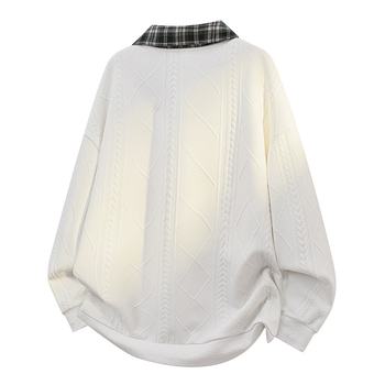 Muški hoodie s kapuljom i polo ovratnikom, karirani patchwork, retro američki stil, plus veličina