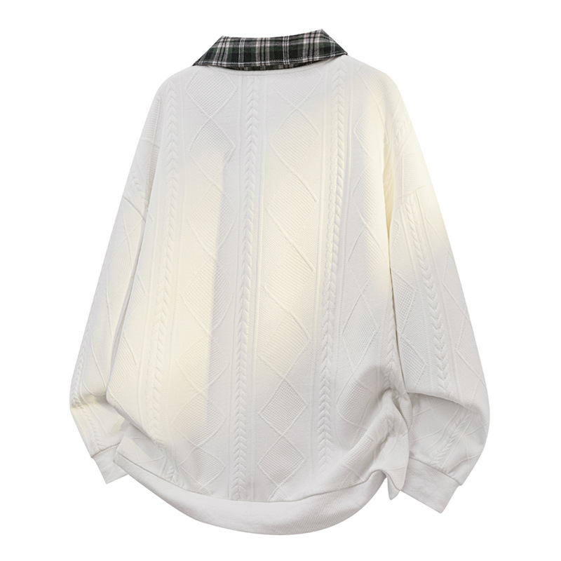 Muški hoodie s kapuljom i polo ovratnikom, karirani patchwork, retro američki stil, plus veličina