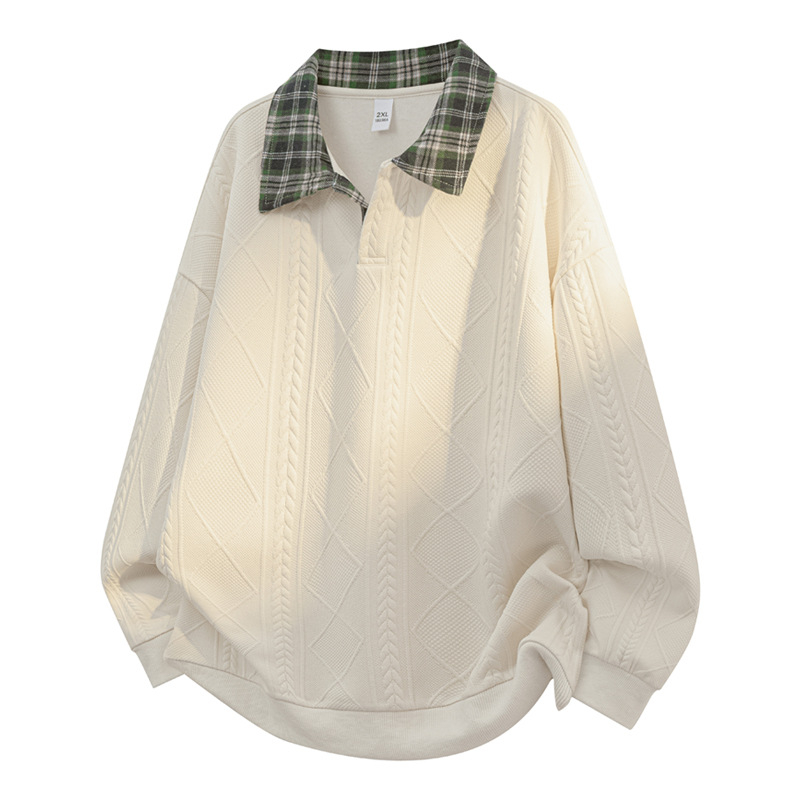 Muški hoodie s kapuljom i polo ovratnikom, karirani patchwork, retro američki stil, plus veličina