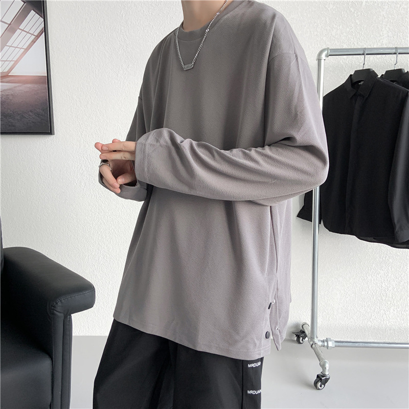 Muški džemper s dugim rukavima, korejski stil, širok kroj, okrugli izrez, jednobojan uz otisak