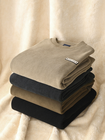 Corduroy fleece majica s velvet debljinom, okrugli ovratnik, dugi rukav, pulover