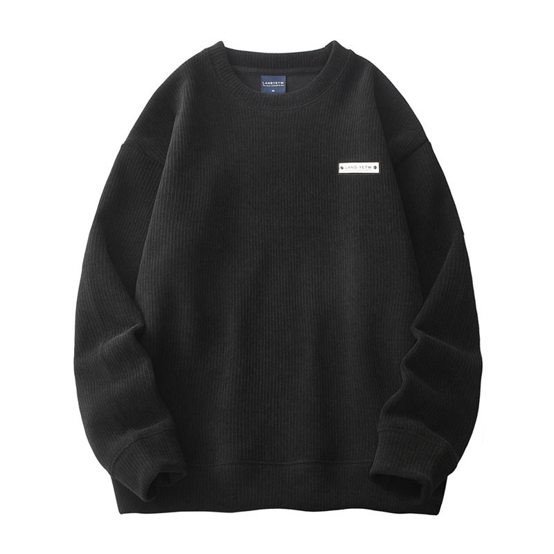 Corduroy fleece majica s velvet debljinom, okrugli ovratnik, dugi rukav, pulover